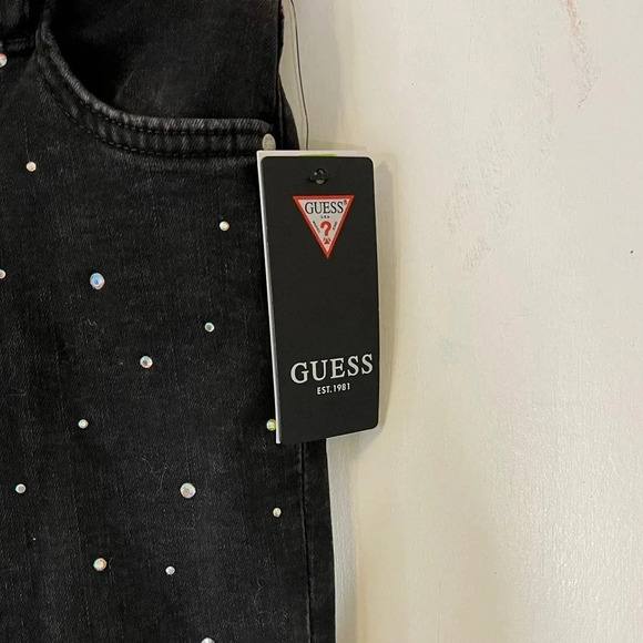 Guess Vintage black embroidered hand beaded girls skinny jeans size 7 Zip front - Picture 3 of 16